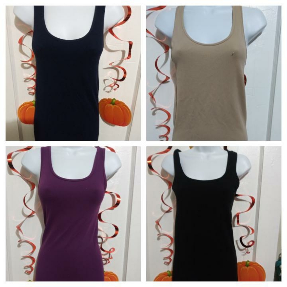 Lot of 4 Tanks Pre-owned (Blue,Purple,Beige,Black)size Large.